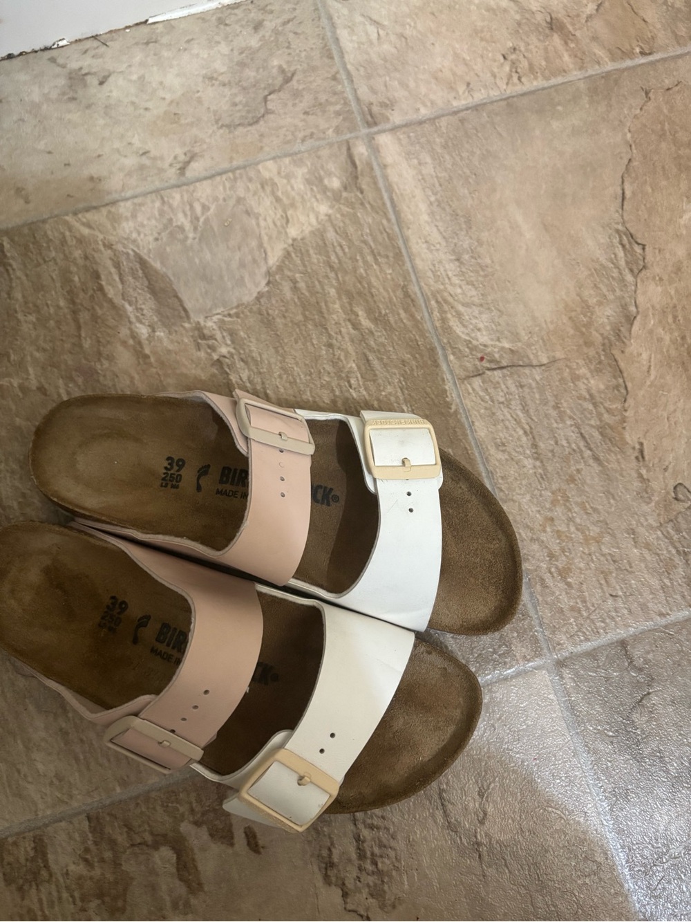Birkenstock Two-Strap Sandals in White & Blush - Picture 5 of 8
